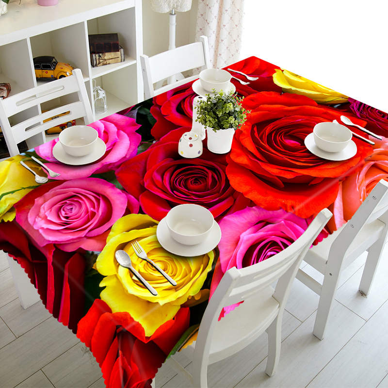 

Red and Yellow Rose Flower - 3D Tablecloth, 140*210cm, 501 Original