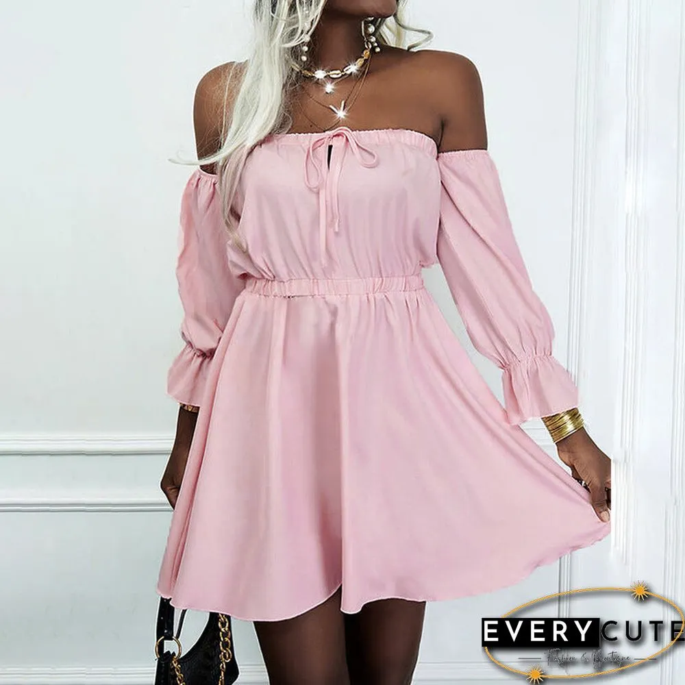 Off Shoulder Long Sleeve Elastic Waist Mini Dress