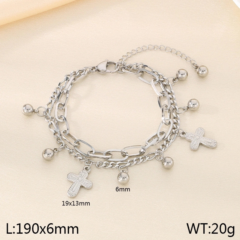 Elegant Minimalist Streetwear Cross 304 Stainless Steel 18K Gold Plated Bracelets In Bulk