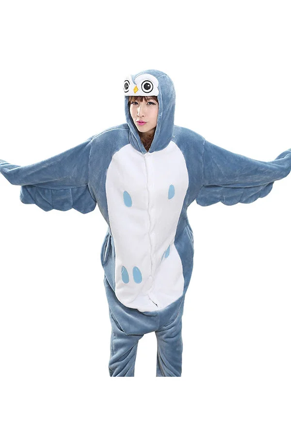Blue Cute Womens Flannel Bird Pajamas Onesie Costume Adult-elleschic