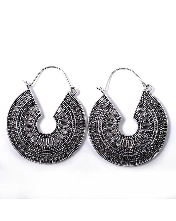 Vintage Antique Hollow Flower Metal Hoop Earrings