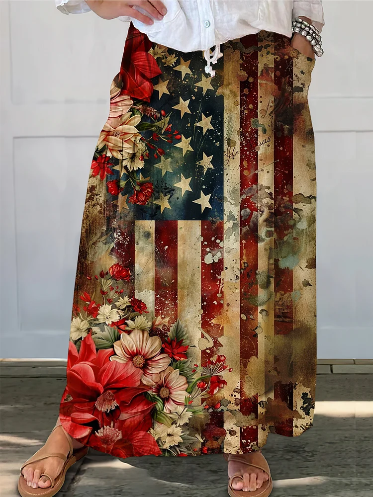 Women's Independence Day Retro Print Maxi Dress