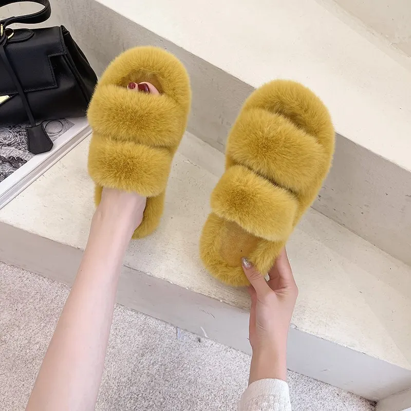 Breakj Breakj Autumn And Winter New Plush Slippers Women Home Warm Cotton Slippers Casual Fashion Wearing Hair Slippers Women