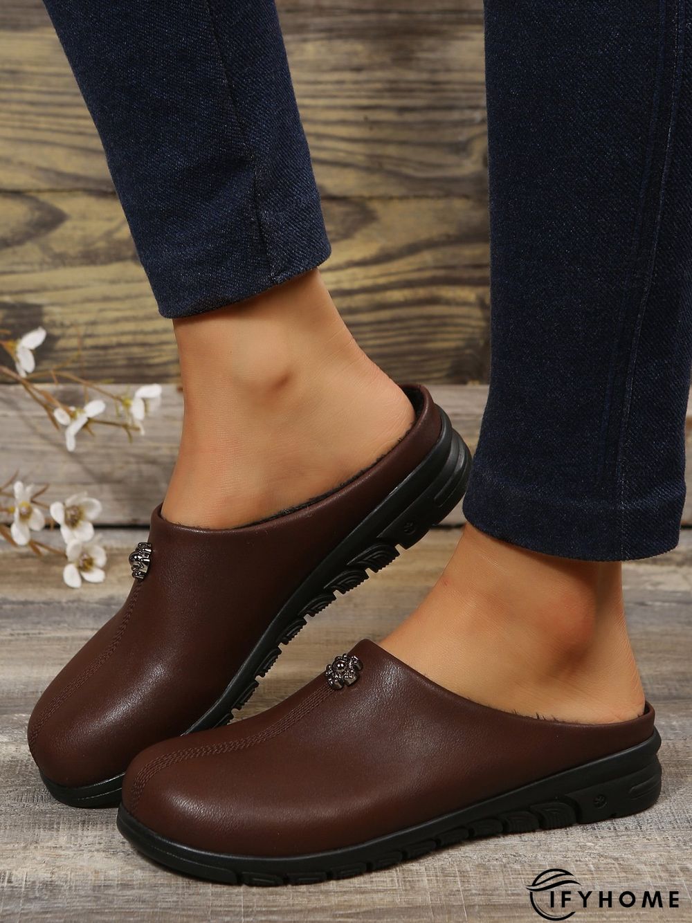 Vintage  Plain Color Non-Slip Flat Mules | IFYHOME