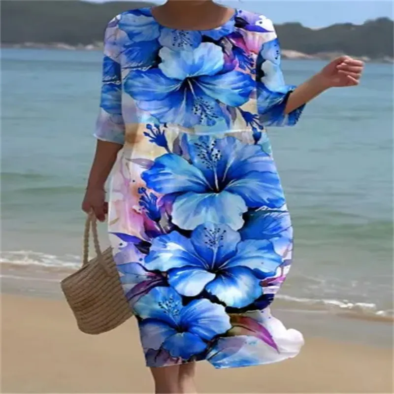 Churchf Churchf New Women's Floral Art Print Leisure Vacation Dress