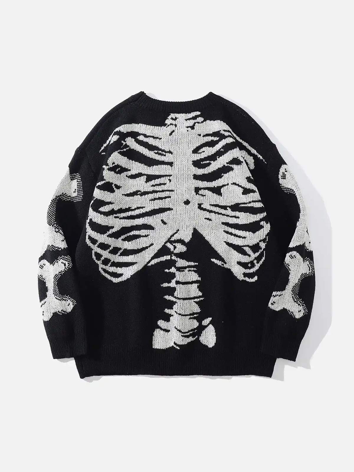 Black Skeleton Print Sweater Back