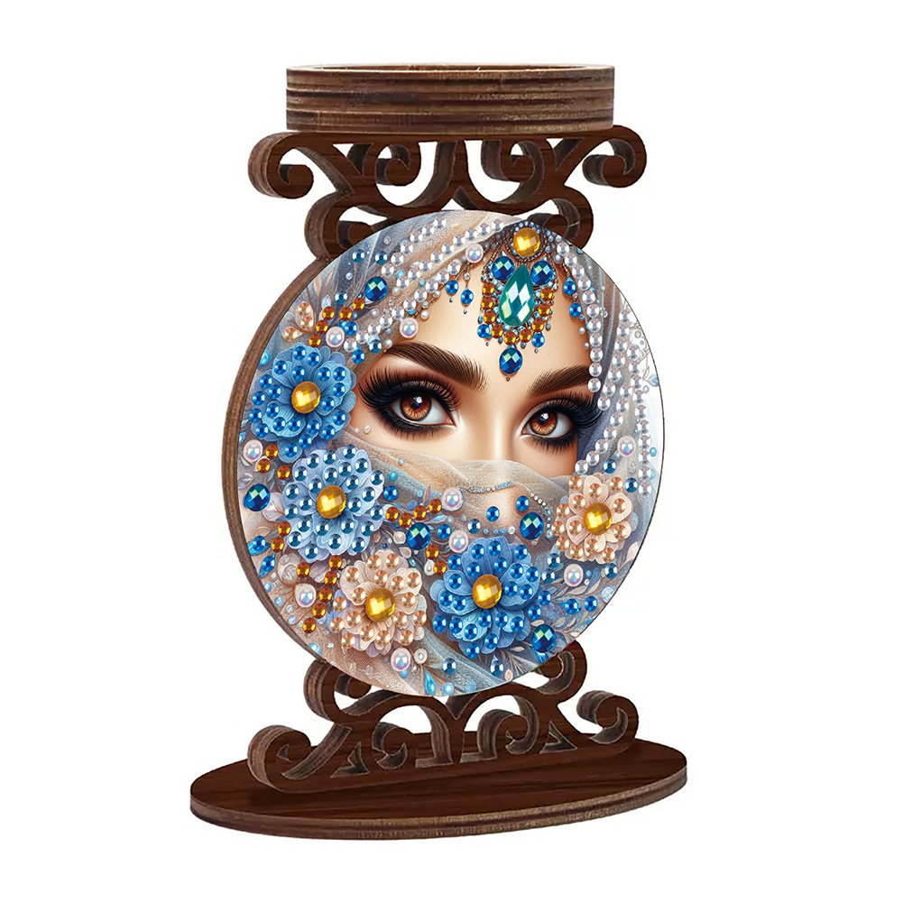Wooden Diamond Painting Candle Holder Rhinestone Candlestick Decor (Girl)