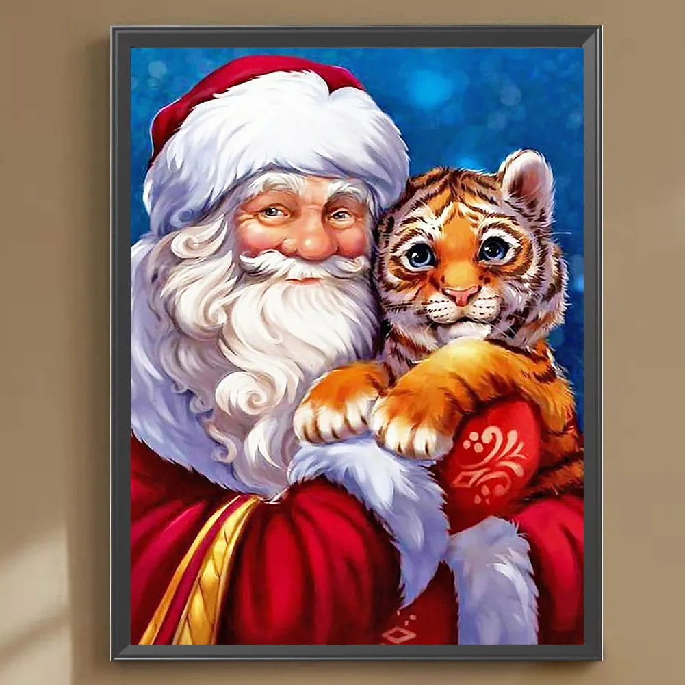 Diamond Painting - Full Round Drill - Santa and Tiger(Canvas|30*40cm)