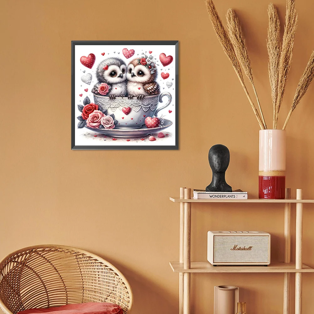 Diamond Painting - Full Round Drill - Love Flower Owl(Canvas|30*30cm)