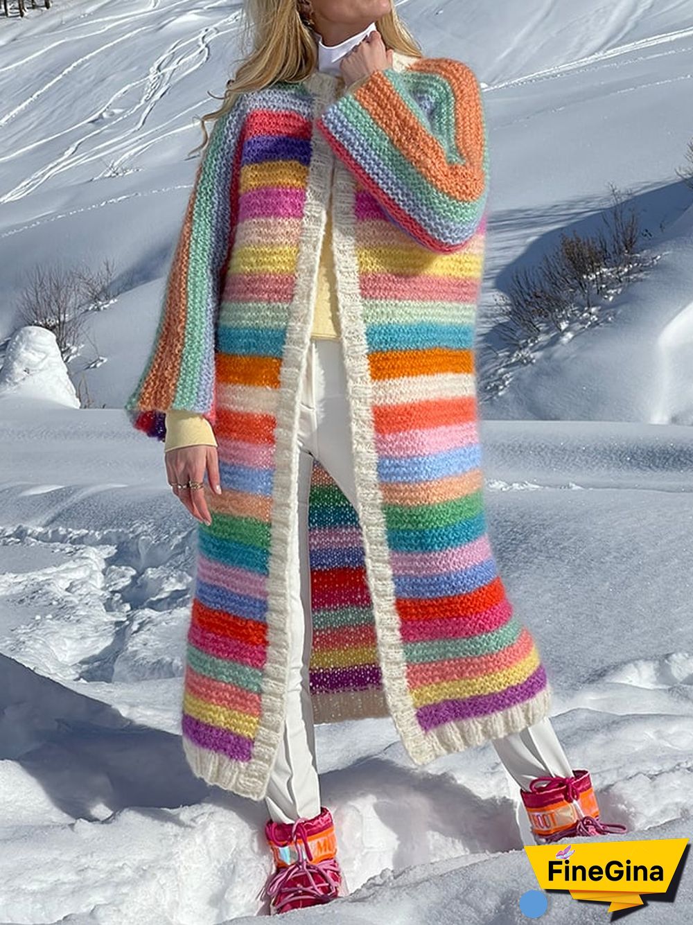 Fashion Gradient Striped Sweater Cardigan