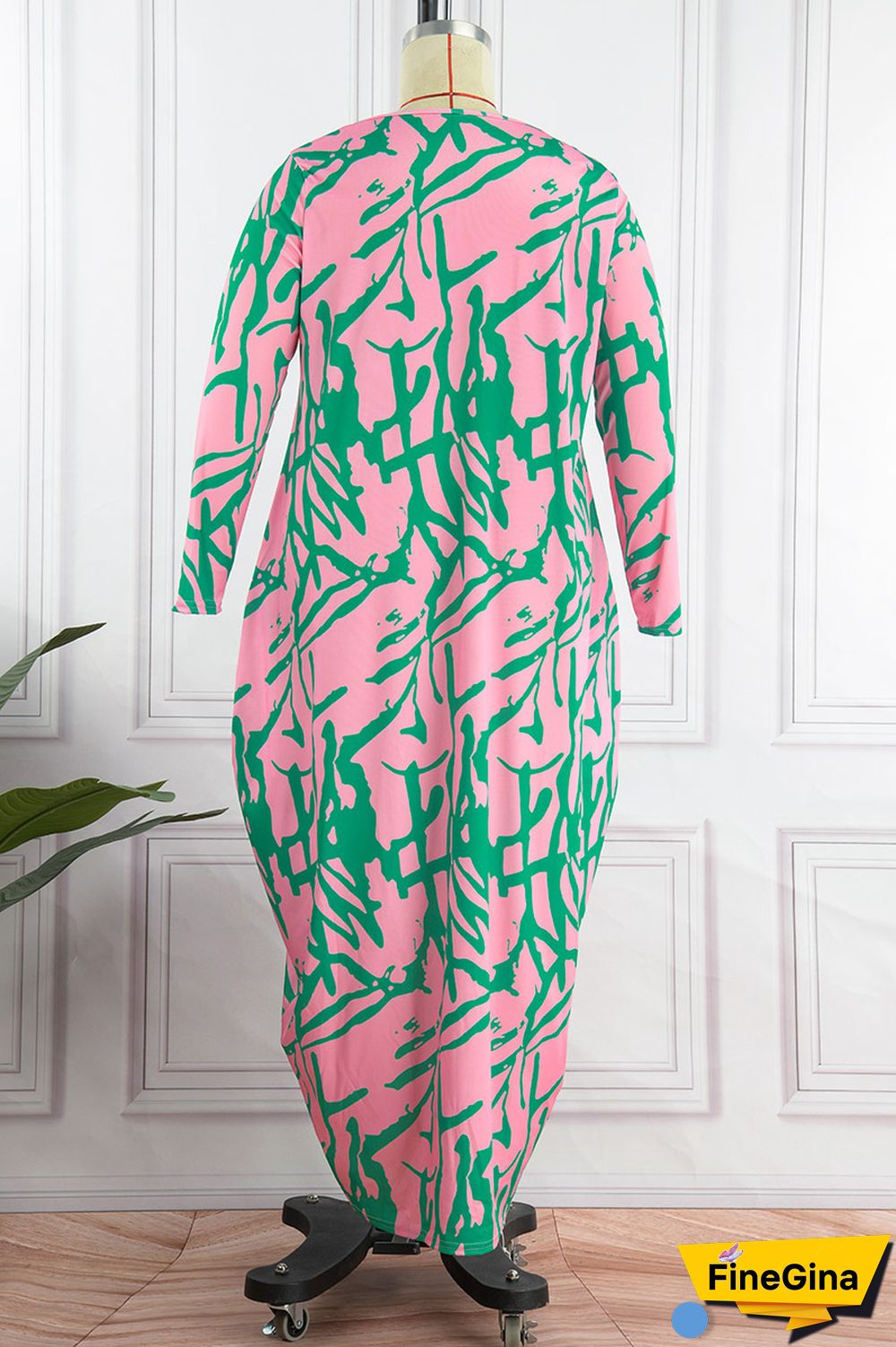 Khaki Casual Print Patchwork O Neck Long Sleeve Dresses