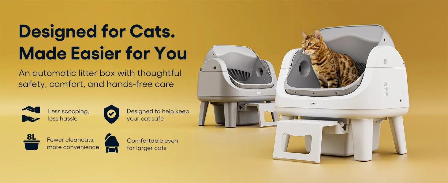 PetPivot AutoScooper 12 Lite Open-Top Automatic Self-Cleaning Cat Litter Box, Easy-Entry Front Step, Triple Safety Protection, No App Required,SohoChic