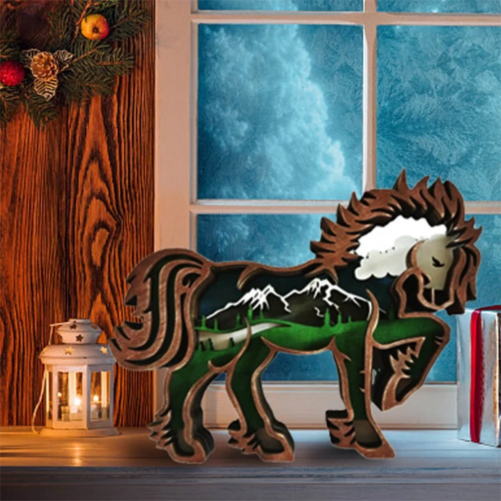 Purexcellent&trade; New creative home desktop wood carving horse crafts ornaments