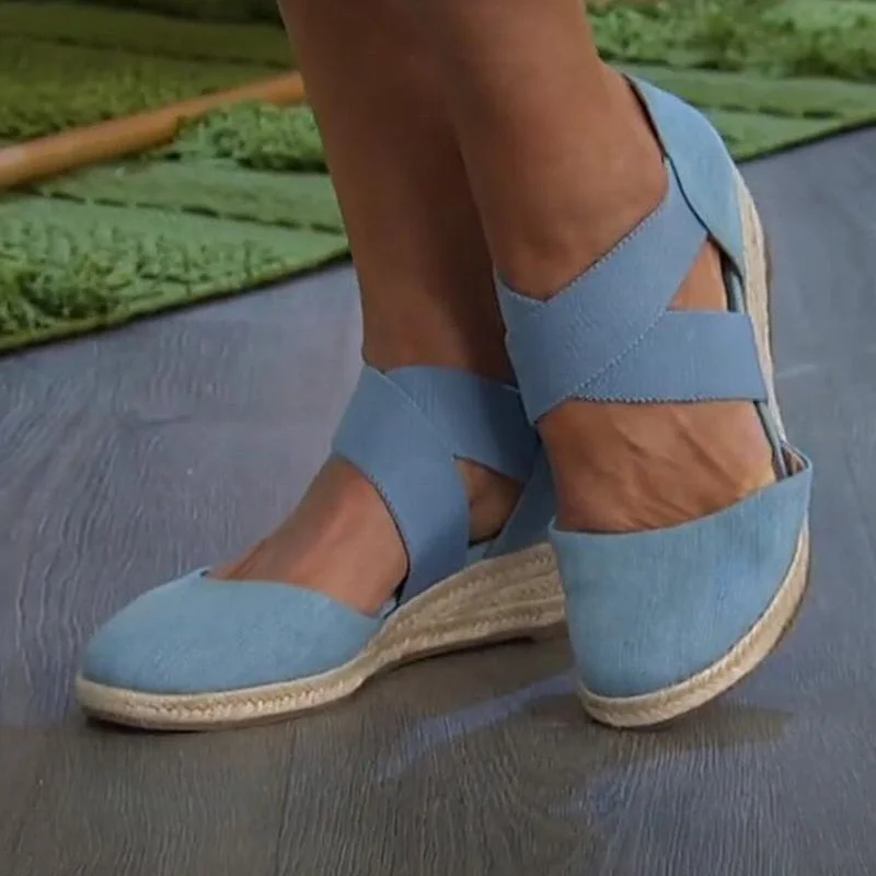 Sandals for Women Summer 2022 Casual Wedge Ladies Shoes New Pointed Toe Closed Toe Hemp Heel Slip On Beach Footwear Sandalias