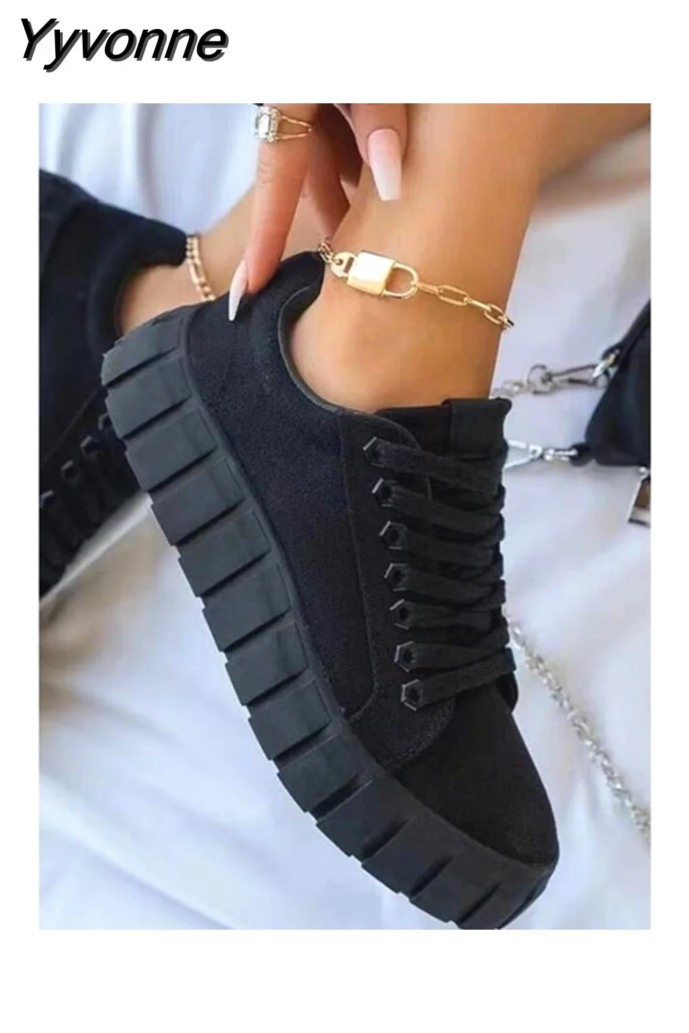 Yyvonne Women Vulcanize Shoes Casual Fashion 2023 New Woman Comfortable Breathable White Flats Female Platform Sneakers