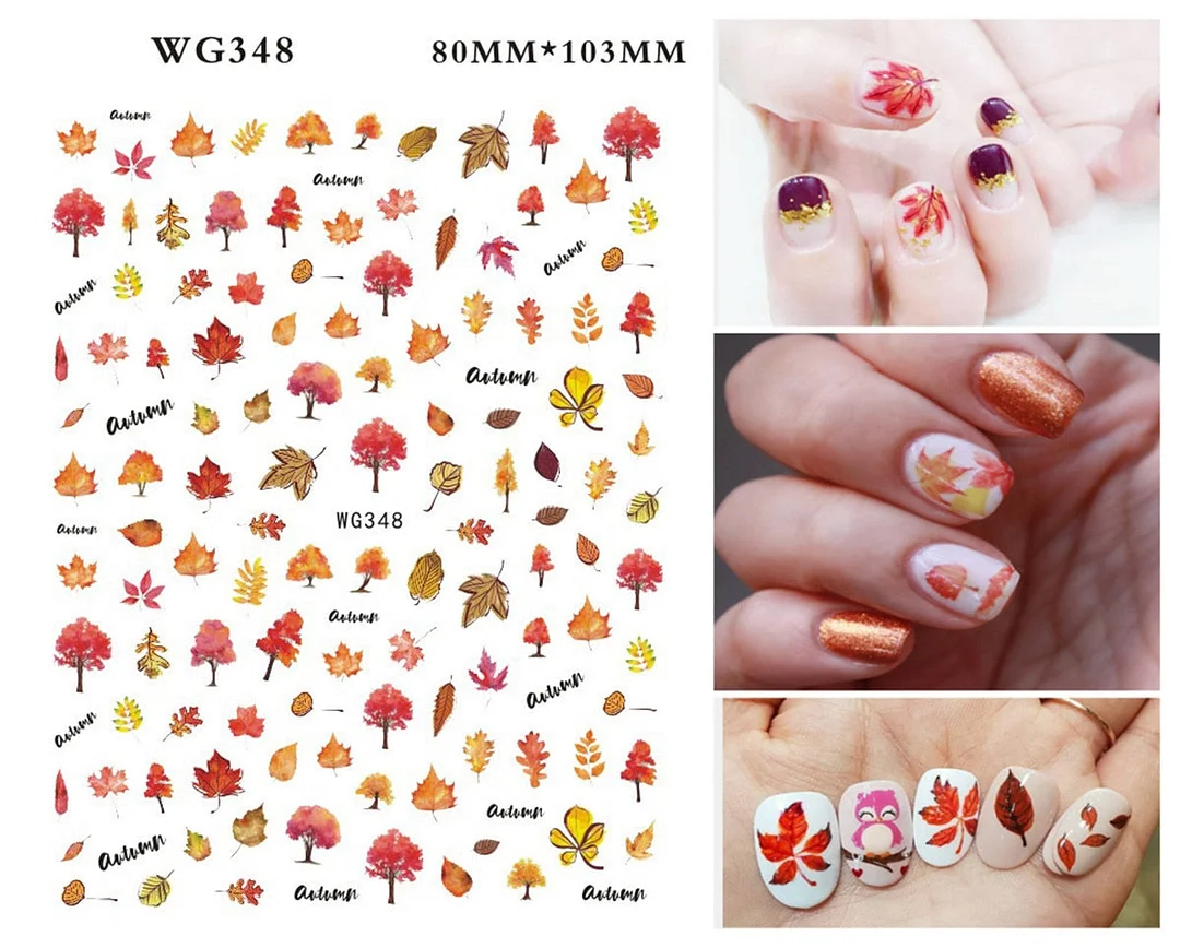1PC Fall Leaf Flowers Line 3D Nail Sticker Mape Leaves Waves Pattern Decals Slider DIY Nail Art Decoration Wraps For Manicures-Nail Inspo