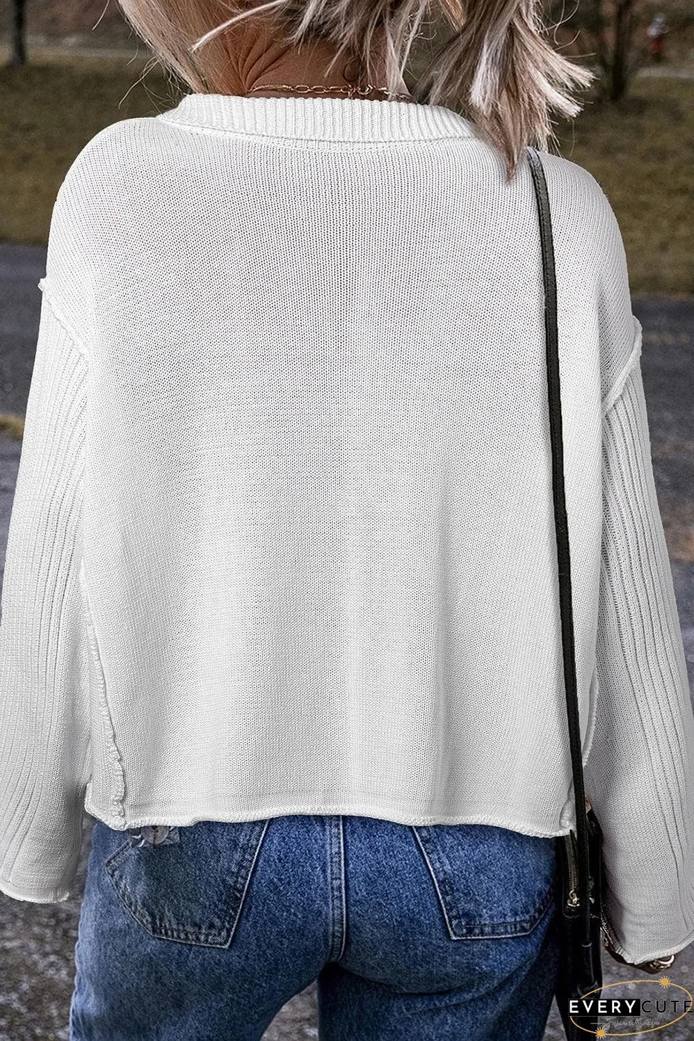 White Collared Button-up Loose Fit Casual Sweater