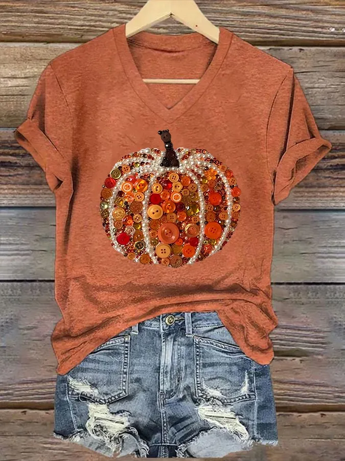 Women's Autumn Pumpkin Print Casual T-shirt 