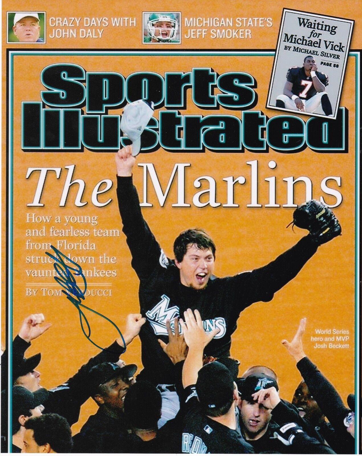 JOSH BECKETT FLORIDA MARLINS SPORTS ILLUSTRATED COVER SIGNED 8x10