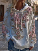 Women's Classic Floral Embroidery Art Comfy Hoodie