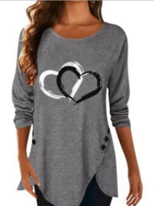 Women Long Sleeve Scoop Neck Graphic Tops