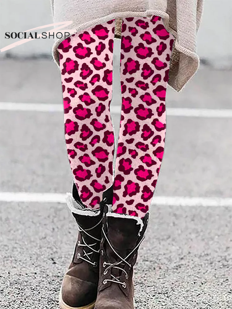 Pink Leopard Print Stretch Leggings socialshop