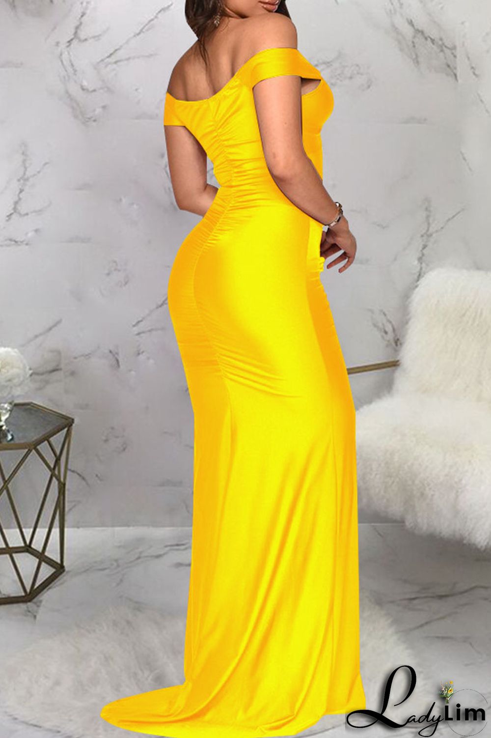 Burgundy Elegant Solid Patchwork Slit Fold V Neck Evening Dress Dresses