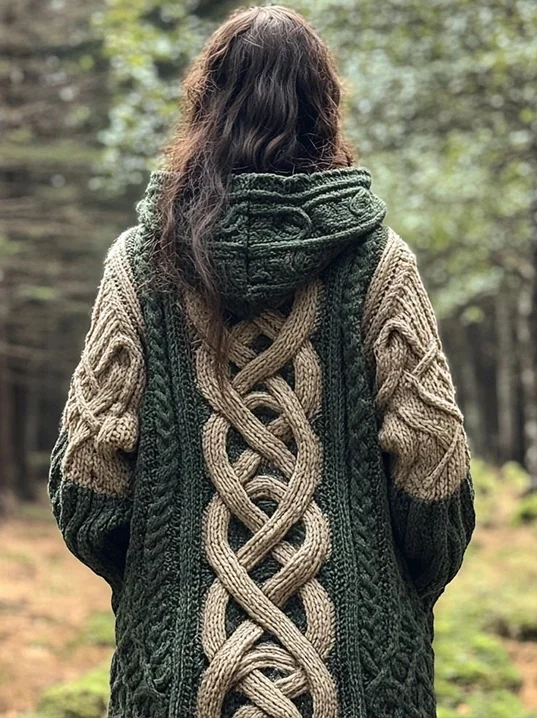 Women's Celtic Knot Chunky Knit Hooded Cardigan