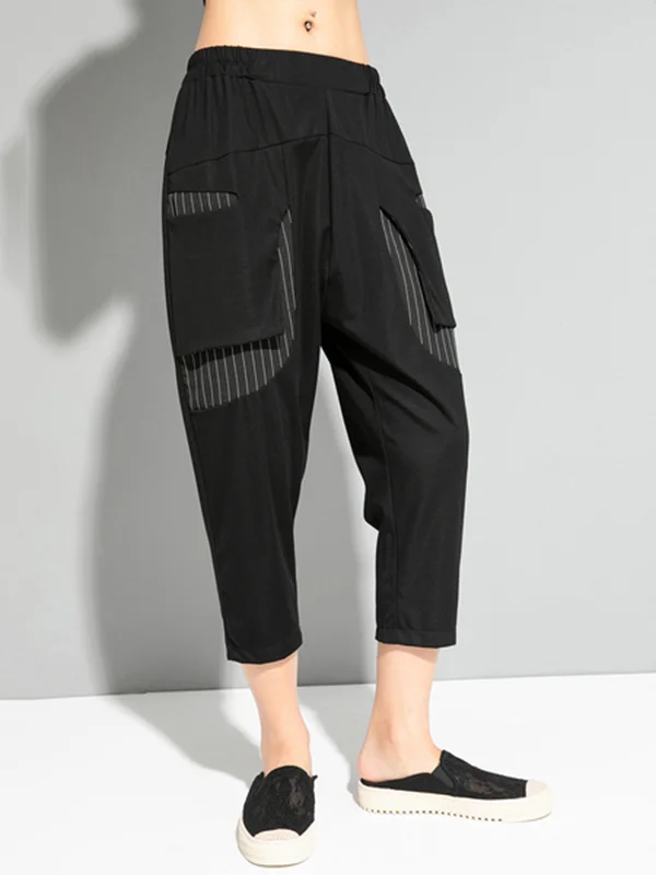 Casual Striped Split-Joint Harem Capri-Pants Bottoms