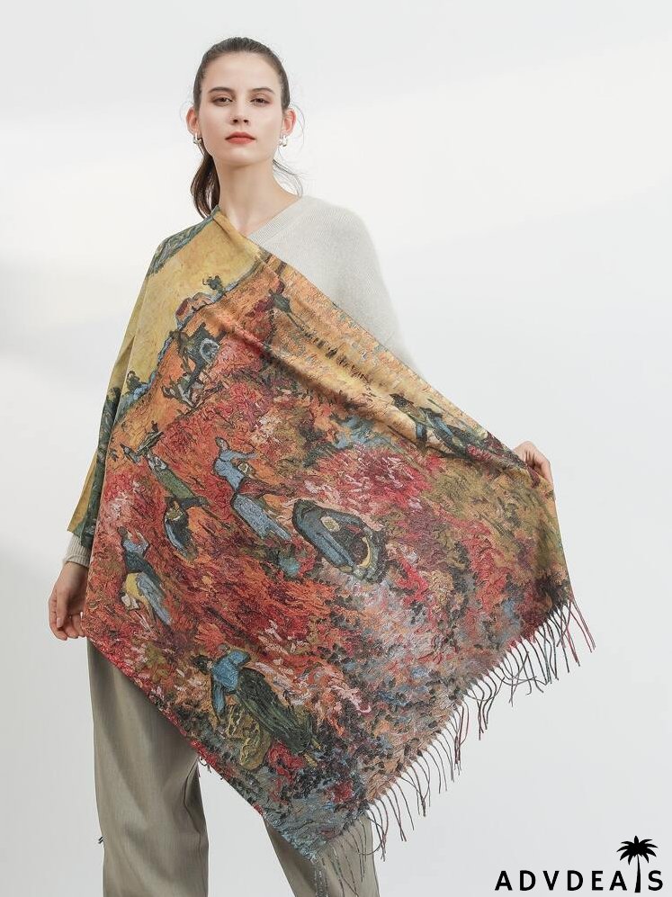 Color Block Fringe Hem Scarf