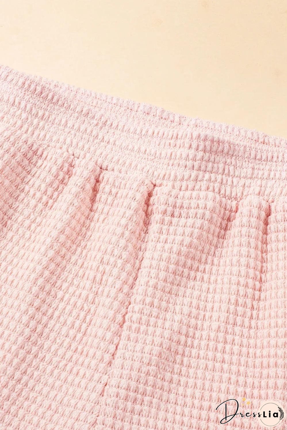 Pink Fringe Trim Textured Short Two Piece Set