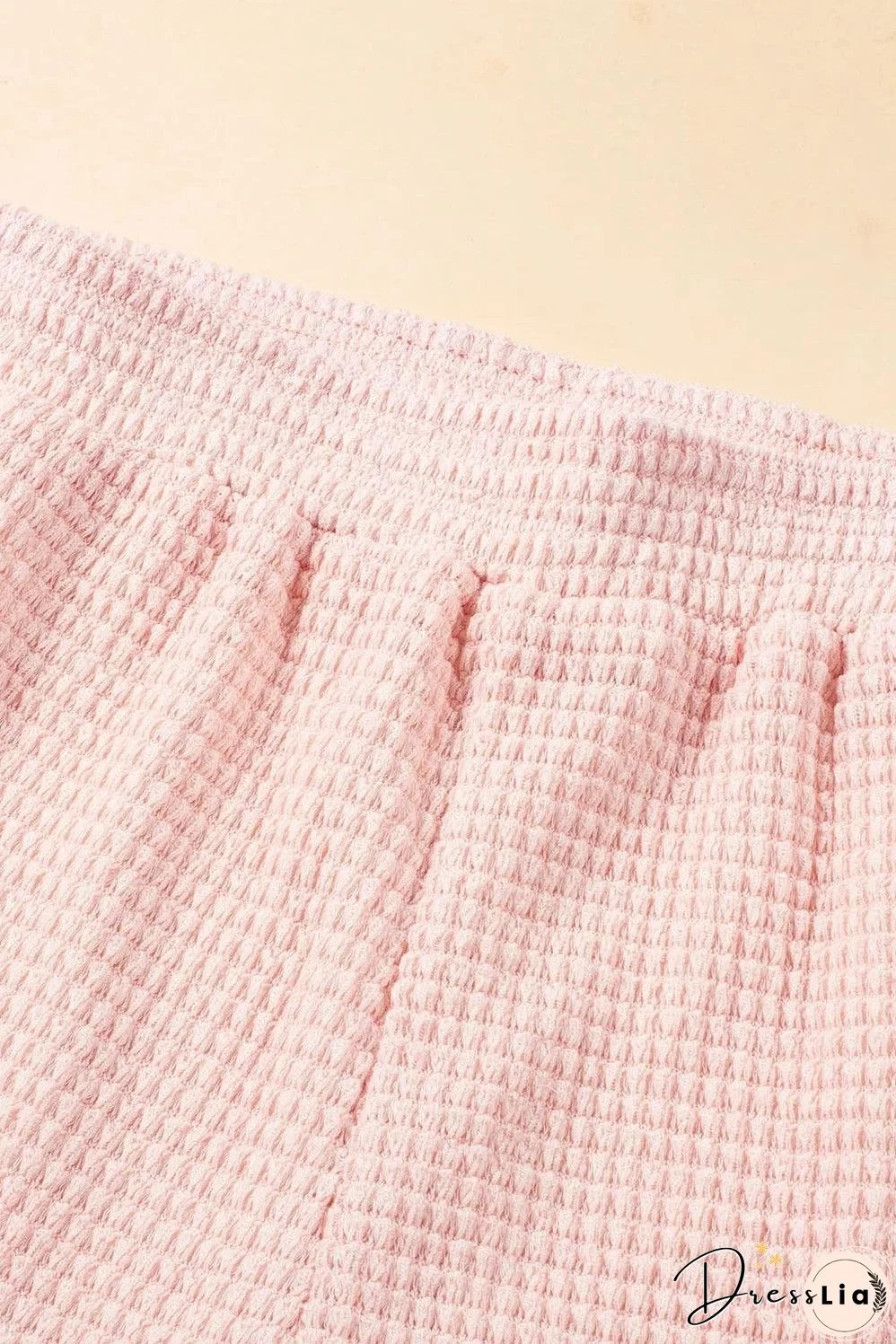 Pink Fringe Trim Textured Short Two Piece Set