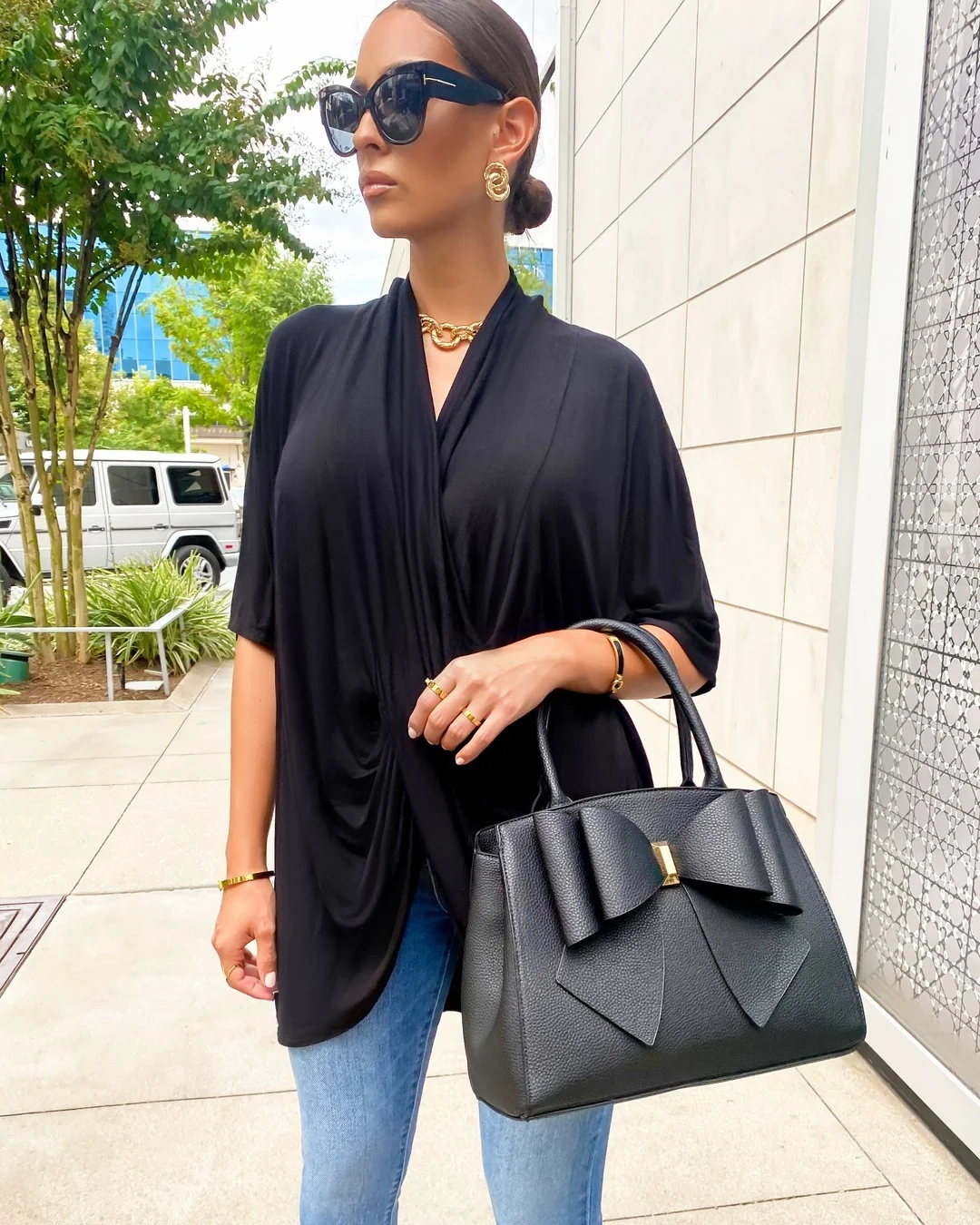V Neck Half Sleeve Casual Loose Ruched Blouse Shirts