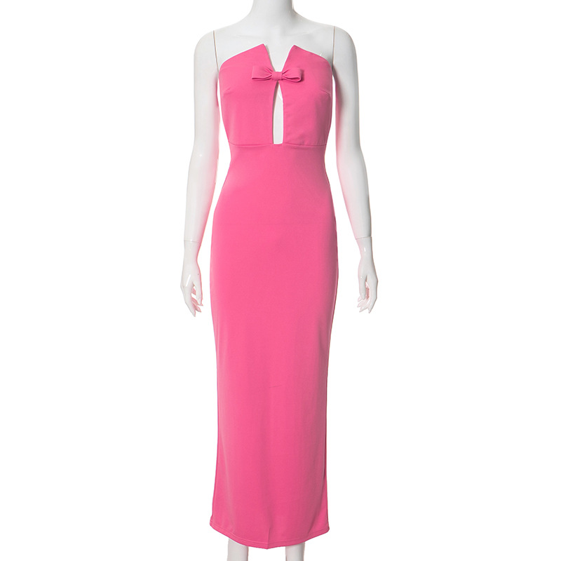 Ootddress Tee Bow Off-Shoulder Slim Long Dress For Women Patchwork Fashion Elegant Hollow Out Backless Clothes Female Party Dress