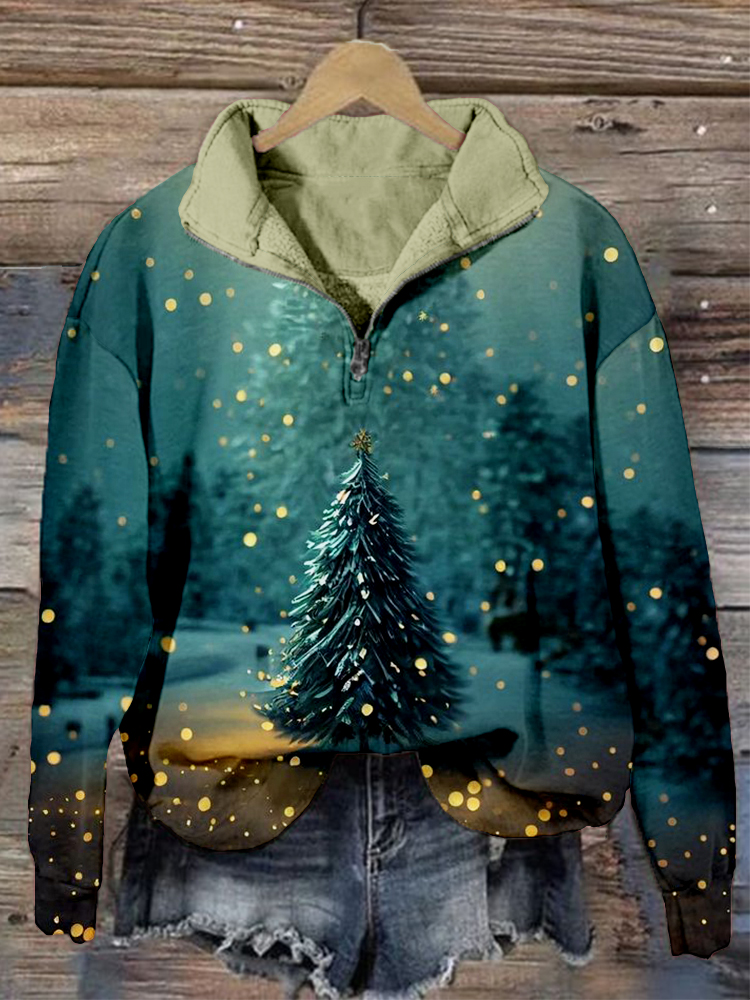 wearshes Christmas Tree in the Night Vintage Zip Up Sweatshirt