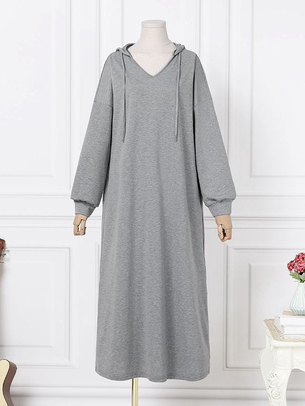 Women's Long Sleeve Hooded Solid Color Maxi Dress