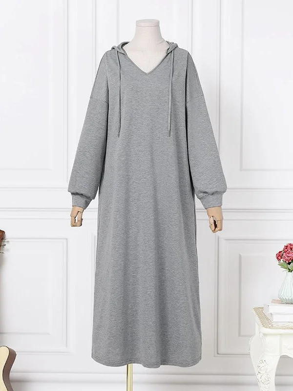Women's Long Sleeve Hooded Solid Color Maxi Dress