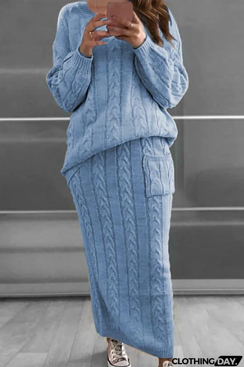 Casual Solid Color O Neck Long Sleeve Two Pieces(12 Colors)