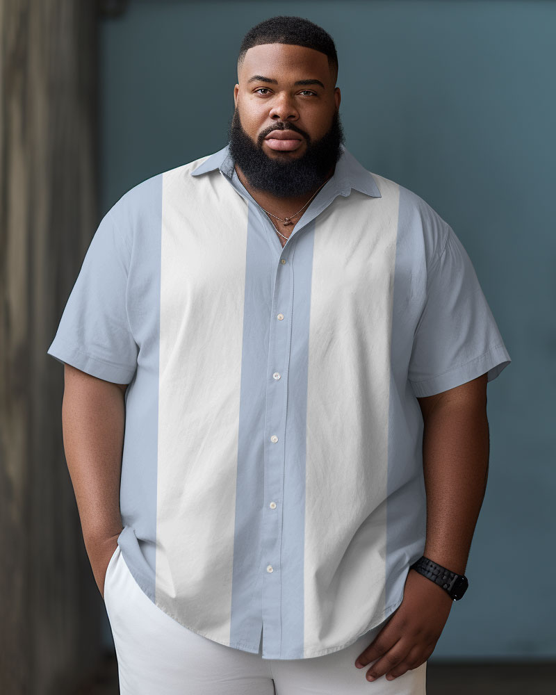 Big Guys Color Block Bowling Casual Beach Short Sleeve Shirt