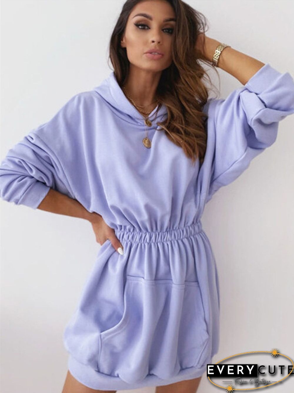 Women Fashion Long Sleeve Casual Dress Slim Waist Long Sleeve Sports Dress Hoodies Sweatshirts