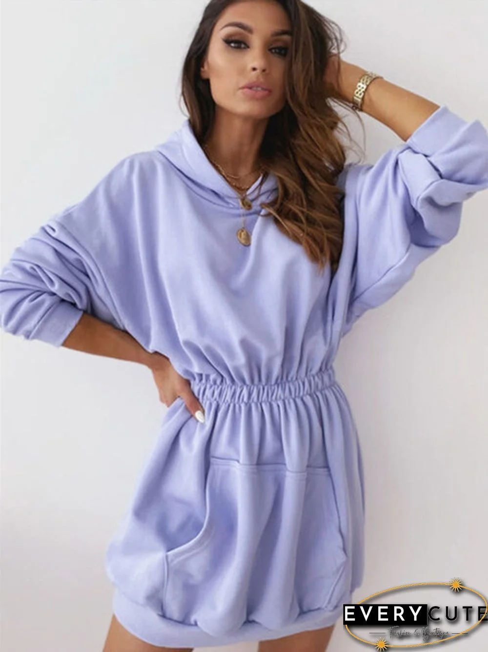 Women Fashion Long Sleeve Casual Dress Slim Waist Long Sleeve Sports Dress Hoodies Sweatshirts