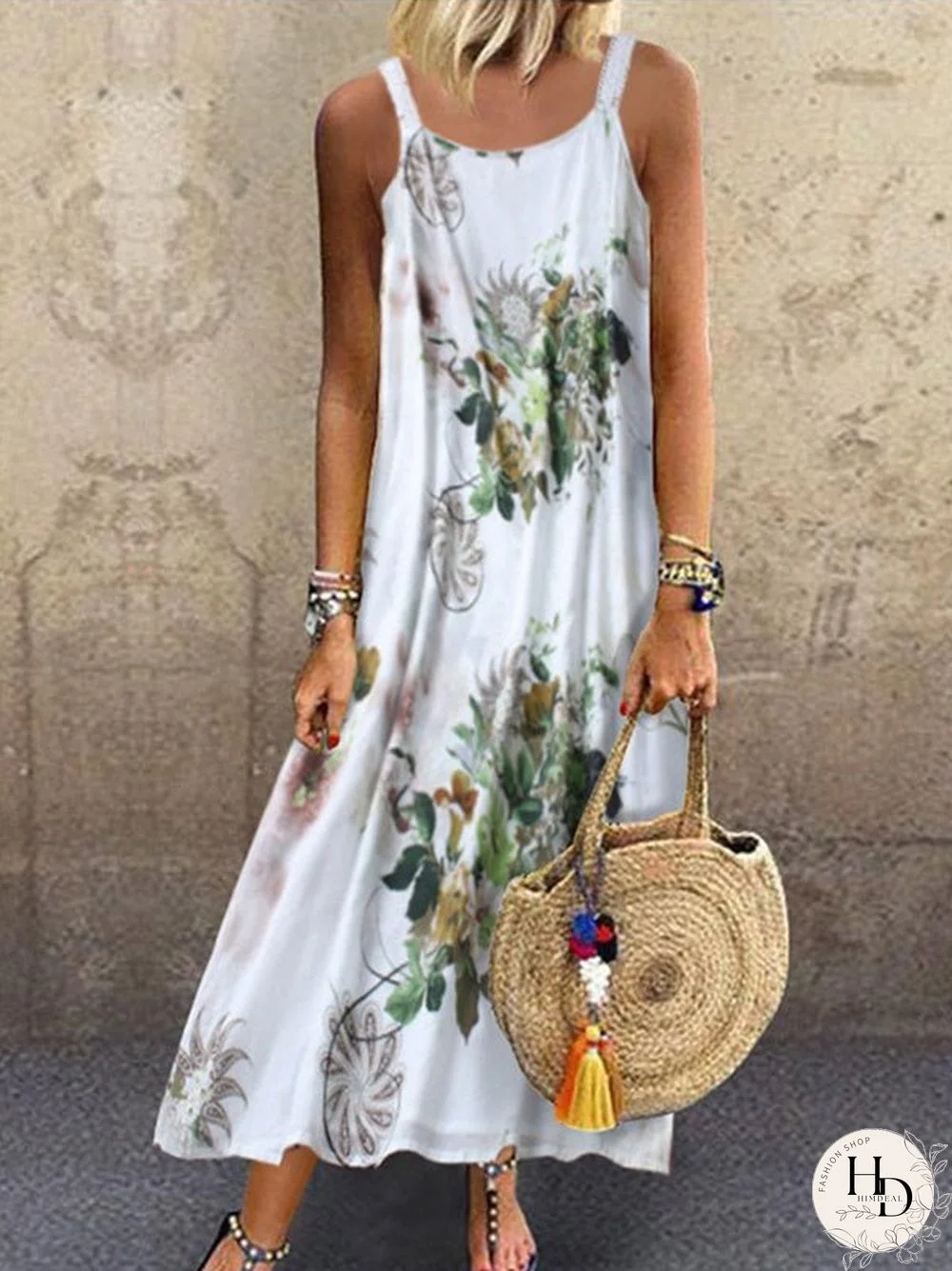 Women'S Dresses Floral Print Square Neck Sleeveless Casual Dress