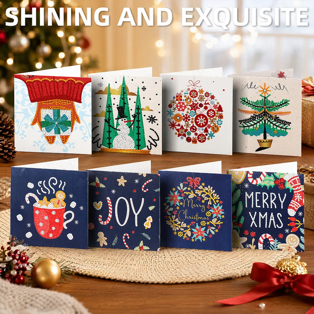 8PCS Christmas Letters DIY Diamond Painting Greeting Card Kits with Envelopes Diamond Art Greeting Cards Diamond Art Cards Kits for Adults DIY Crafts Family Friend Gifts