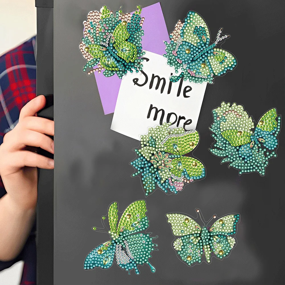 6pcs DIY Green Butterfly Diamond Painting Magnets Refrigerator for Adult Kid Beginners