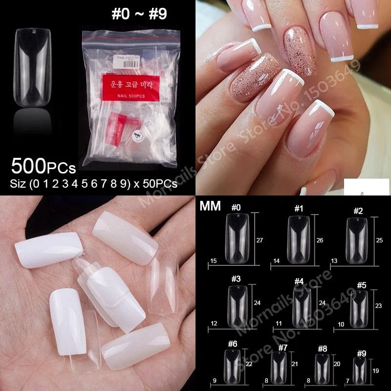 500 Pieces Of Ballerina Stiletto Coffin Rounded Square False Nail Tips Manicure Fake Nail Tips Long False Nails Short Nail Tips-Nail Inspo