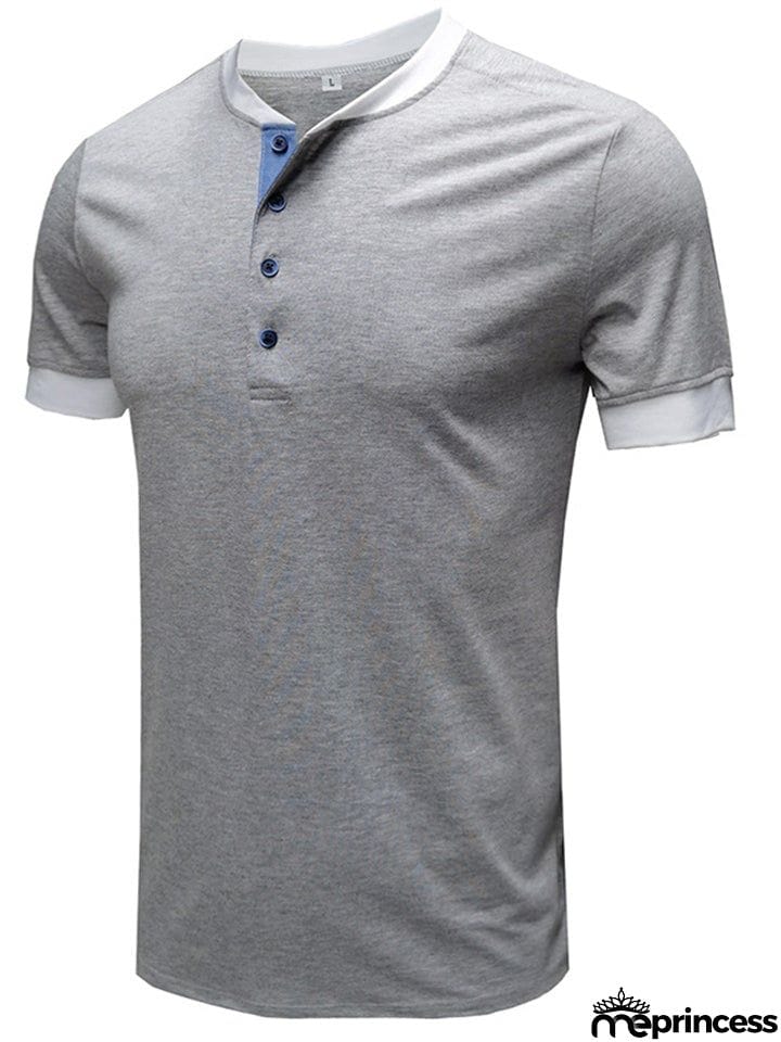 Summer Daily Wear Comfy Short Sleeve Contrasting Slim T-shirts For Men