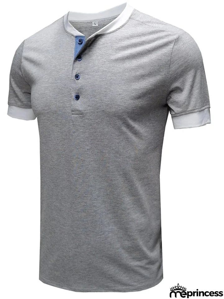 Summer Daily Wear Comfy Short Sleeve Contrasting Slim T-shirts For Men