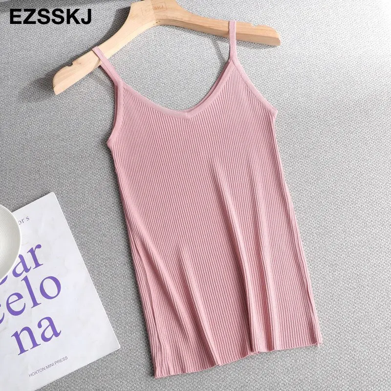 spring summer Women o-neck Knitted tank top baisc camis casual Sleeveless vest Female slim tanks short top