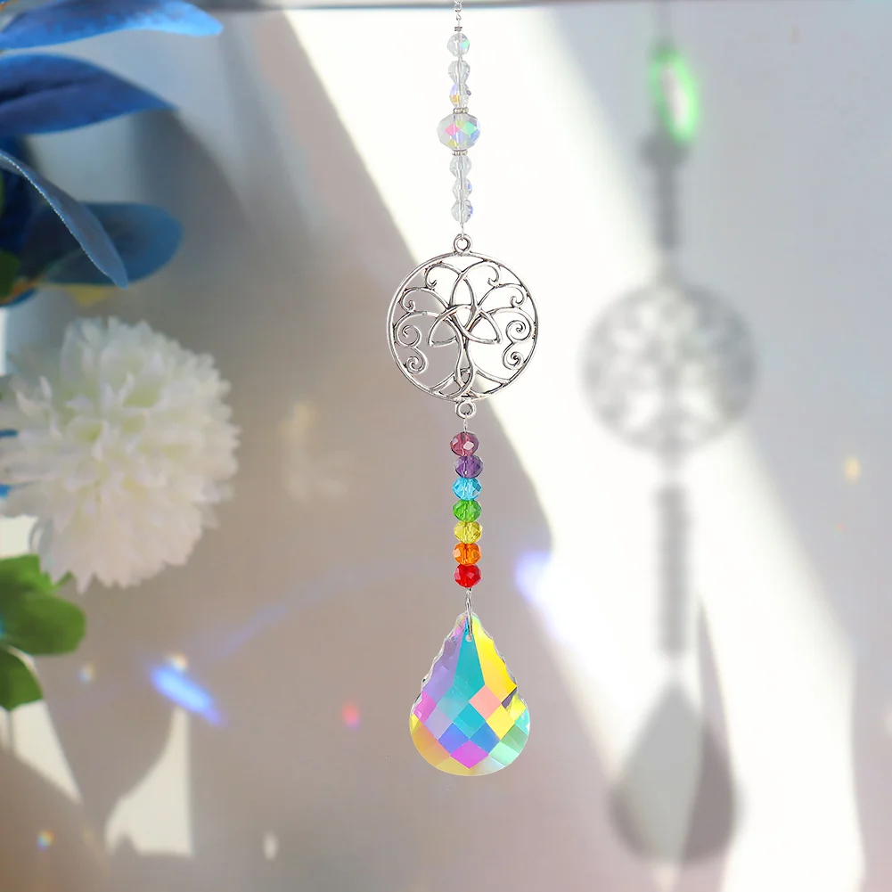 Crystal Wind Chime Tree of Life Beads Wall Ornaments Home Garden Decor (A)