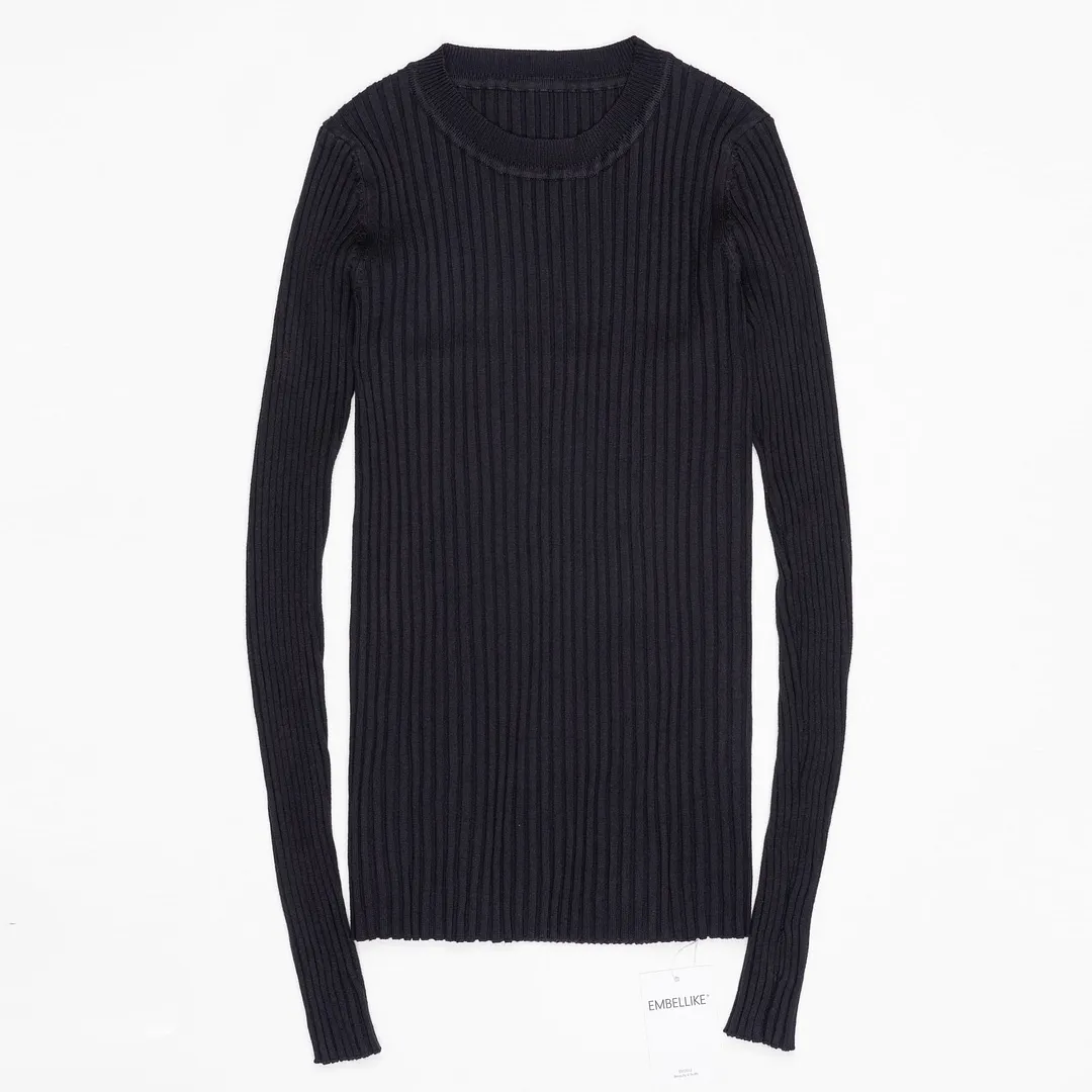 Women Sweater Pullover Basic Ribbed Sweaters Cotton Tops Knitted Solid Crew Neck With Thumb Hole
